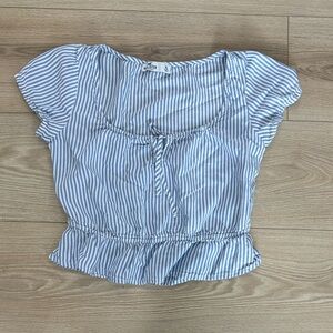 Hollister Light Blue Striped Blouse XS